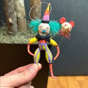 New Handmade HandPainted Clown wt balloon Spun Cotton Doll by Artist Maria Paula